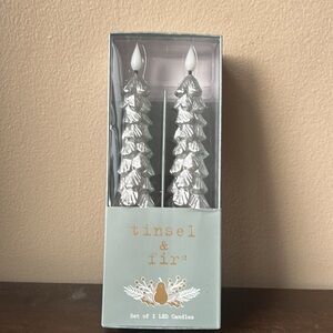 Tinsel & Fir Flameless Taper Candles 2 Pcs LED Christmas Tree Silver with Timer